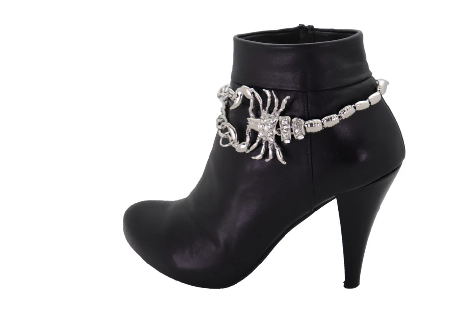 Mujer Plata Metal Bota Cadena Pulsera Tobillera Zapato Escorpión Dije Brillante Joyería Foto 3 de 4