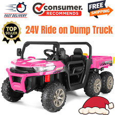 24V Battery Power Kid Ride On Car Electric Toys 2 Seat Dump Truck 6 Wheels Gift 