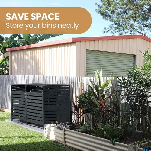 PLANTCRAFT Double Wood Wheelie Bins Storage Shed, 2 Door Garbage Rubbish Bin - Picture 5 of 8