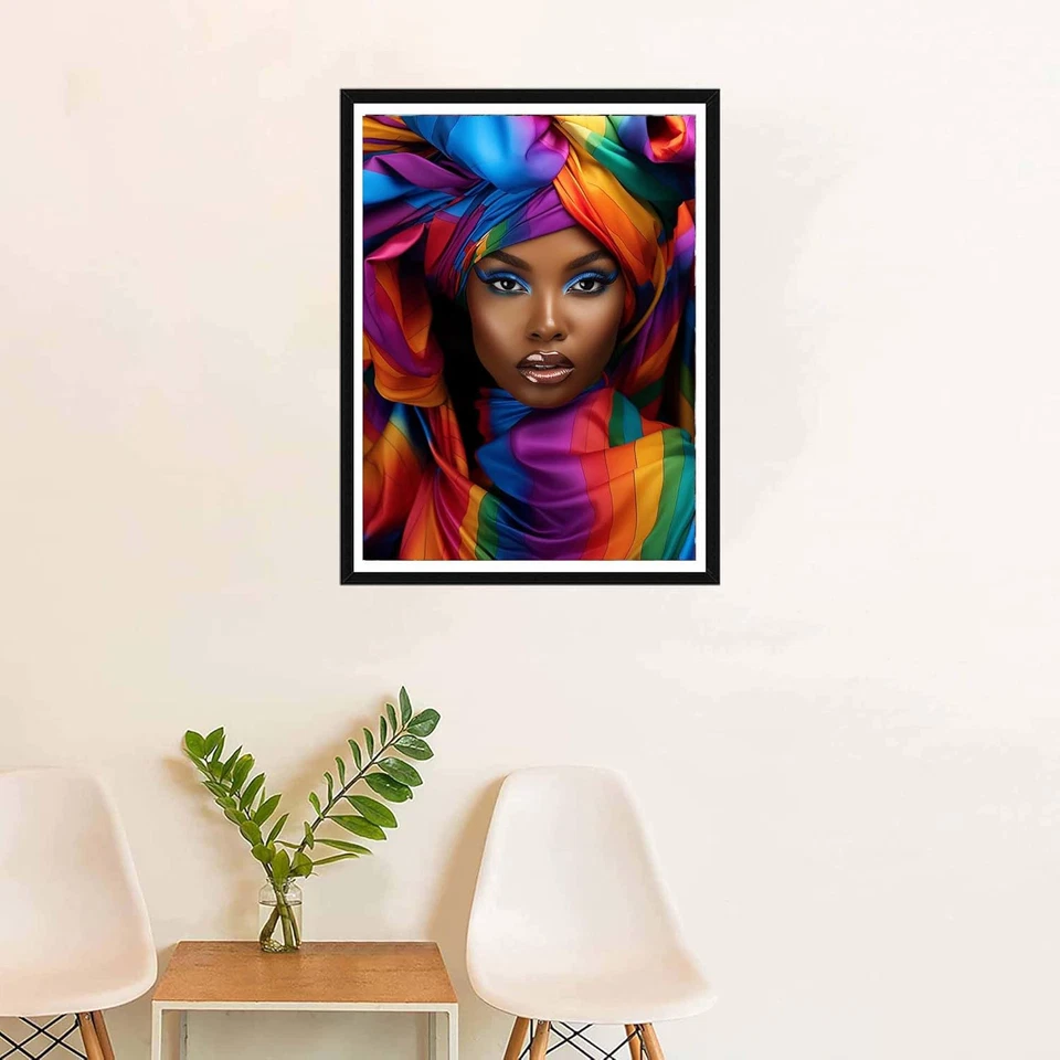 Kits de pintura arte diamante mujer africana 5D - Hágalo usted mismo arte diamante afroamericano, F Foto 4 de 4