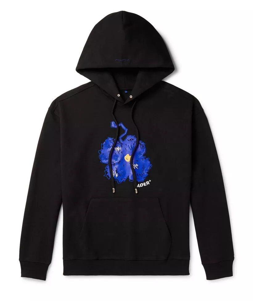 New ADER ERROR Logo embossed Cotton Jersey Hoody Black A2 Medium