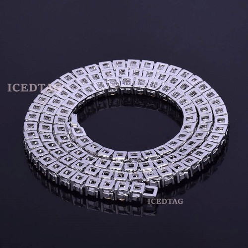 Collar Tenis Helado Chapado en Oro Blanco 14k Circonita Cúbica Inundada Hombres Mujeres Metal - Imagen 10 de 10