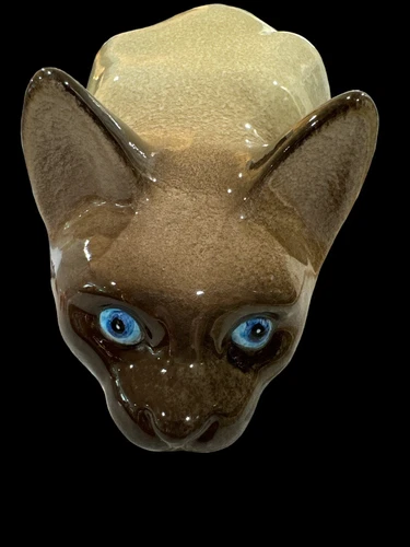 Life Size Mid Century Italian Finely Glazed Terracotta Crouching Siamese Cat