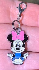 Silver Minnie Mouse Pink Bowknot Charm Zipper Pull Keychain Add On Clip