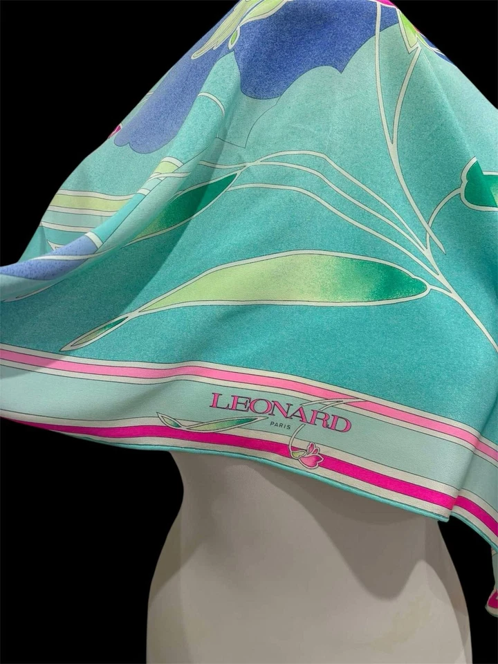 S17# Leonard bufanda de seda multicolor 34 pulgadas tiene mancha Foto 2 de 4