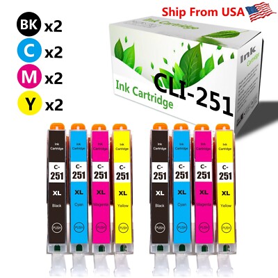 (8PK,2B2C2M2Y) CLI-251 CLI251 Ink Cartridge for IP8720 MX922 MG5422 ...