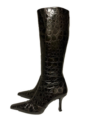 STUART WEITZMAN Brown Croc Embossed Leather Knee High Boots Women s US 6.5