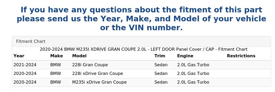 BMW M235I XDRIVE GRAN CUPÉ 2020-2024 2,0 L - Cubierta de panel de puerta izquierda / tapa Foto 4 de 4