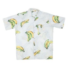 BIG KANAKA Mens White Banana Print Cotton Blend Shirt XL Casual Summer Short