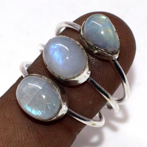 Rainbow Moonstone 925 Silver Plated Pretty Ring US 9 Stylish Jewelry GW