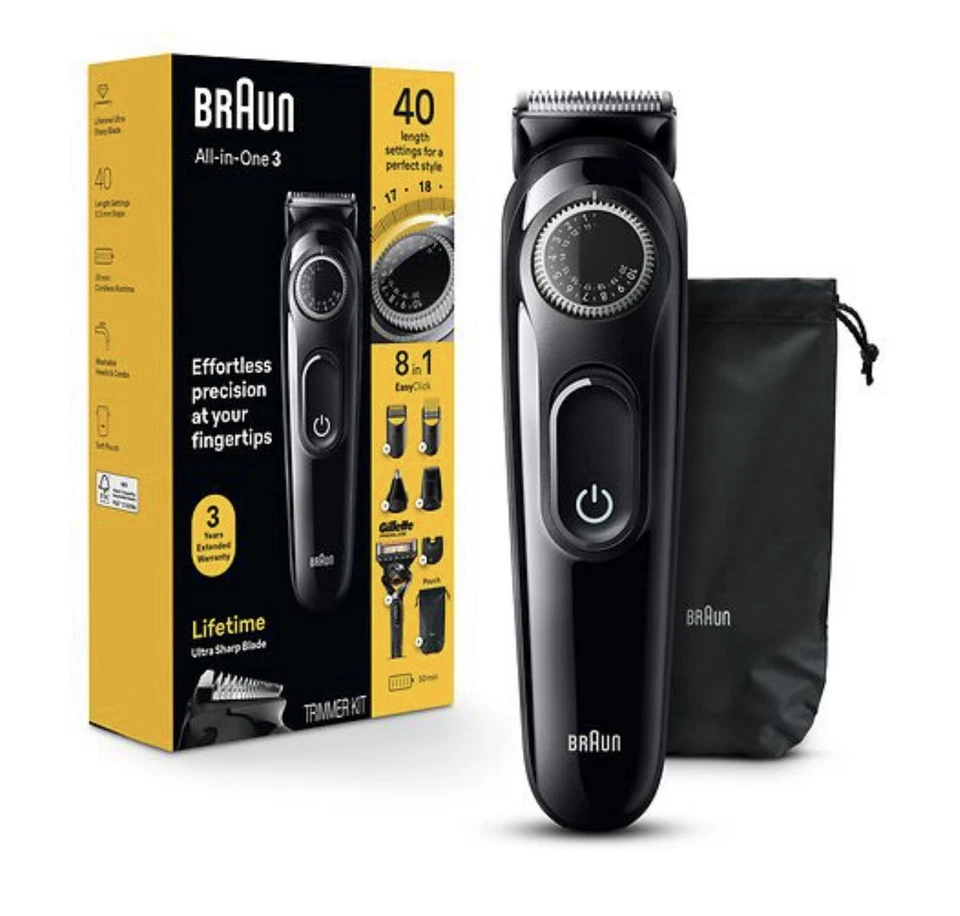 Braun Series 3 All-in-One 8-in-1 Electric Beard Trimmer Kit & Razor AIO3470 -New - Image 2 of 3
