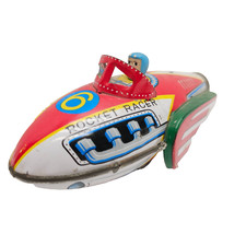 Rocket Racer No. 6 Tin Litho Toy Car Red  White 5.5" Vintage Space Age