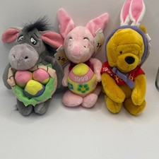 Vintage Disney Easter Plush Lot Pooh Piglet Eeyore 1999 Bean Bag Stuffed Toys