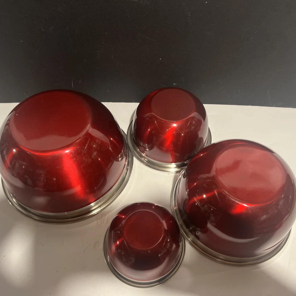 Pack de 4 cuencos mezcladores redondos rojos metálicos nuevos sin caja Foto 4 de 4