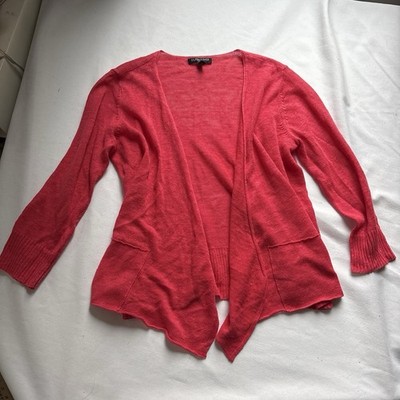 Eileen Fisher Solid Pink Knit Linen Open Front V-Neck Cardigan Sweater PP
