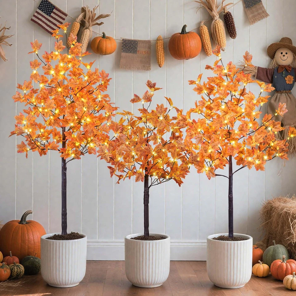Árbol de Arce Iluminado Artificial 4+5+6FT 288LED Blanco Cálido Decoraciones de Otoño Interior... Foto 4 de 4
