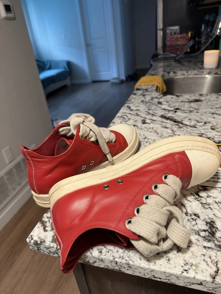 Rick Owens Ramones Leather Jumbo Lace DRKSHDW Red/white Men’s Size 46 / US 12 - Image 4 of 4