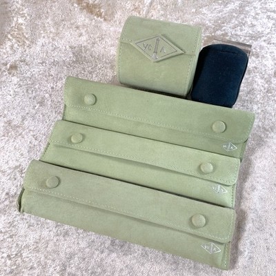 Van Cleef & Arpels Watch Case Jewelry Storage Travel Box Green Suede Set of 4