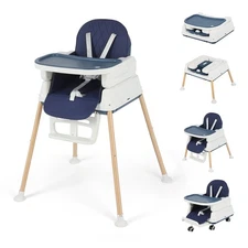 5-in-1 Baby High Chair, Convertible Booster & Play Chair, Portable Foldable