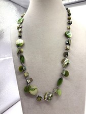 Shades Of Green Dyed Shell  Glass Beaded Necklace