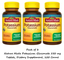 Nature Made Potassium Gluconate 550 mg Tablets, Dietary Supplement, 3x100 Count