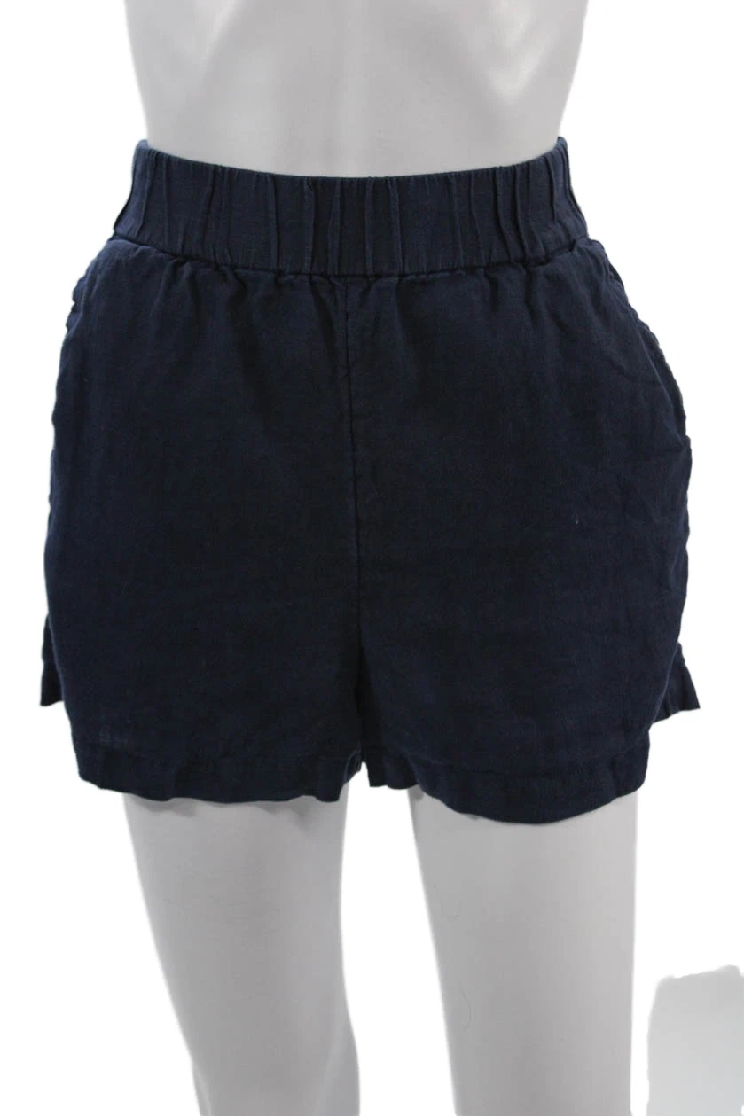 J Crew Unisex Dark Blue Linen Beach Solid Shorts Size S