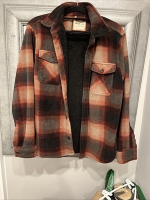 Hawke N Co Sherpa Fleece  Lined  Flannel Shirt Jacket Medium Black Tan And Red
