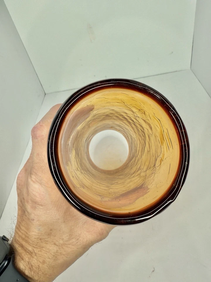 Vintage MCM Blenko Glass Topaz 990 Hurricane Shade Candle Holder W/label - Image 2 of 4