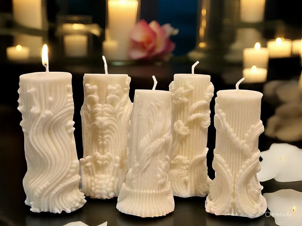 Juego de 5 pilares de velas de cera de soja. Velas blancas para decoración del hogar regalos hogar Foto 2 de 4