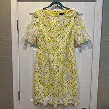 Tahari Women’s Floral Embroidered Lace Yellow & White Dress, NWOT, Sz 6