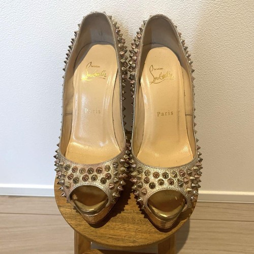 Christian Louboutin Spike Pumps Womens Size 36.5 Gold Leather Pointed Toe Heels - Picture 22 of 24