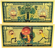 Rick and Morty Rick Sanchez & Morty Smith $100 24K Gold Plated Bills Notes XS36