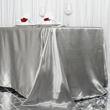 Silver 90x156" RECTANGLE Satin TABLECLOTH Light Gray Home Banquet Linens Home