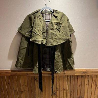 Adam Lippes Wool Tiered Cape Sz M Olive Green Plaid Flannel Lined Grunge