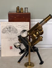 Superb Antique J.Swift & Son “Discovery” Microscope Outfit Original Bill Of Sale