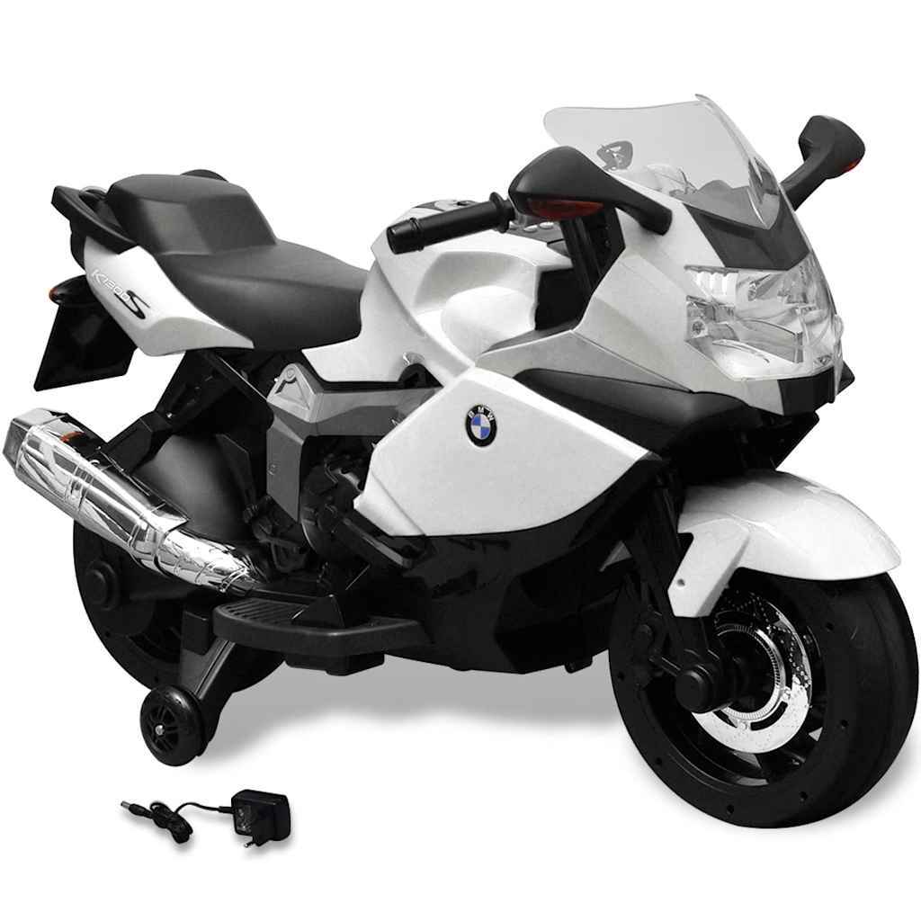 Moto BMW 283 enfant 6V blanche avec stabilisateurs amovibles et phares LED