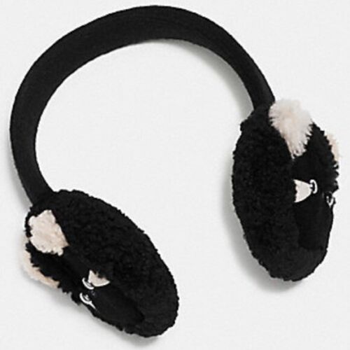COACH ear muffs NEW NIB raccoon earmuff shearling wool ear merino wool  leather | eBay