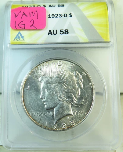 1923 D peace dollar ANACS AU58 *VAM 1G2 die break GO* BR