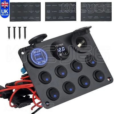 KHCY Car 8 Gang 12V Switch Panel LED Rocker USB ON-OFF Toggle For Boat Marine Caravan