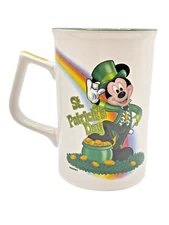 Disney Mickey Mouse ST PATRICKS DAY M Ware Rainbow Irish Coffee Mug Pot Gold VTG