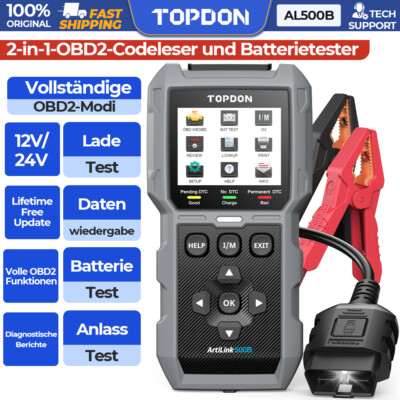 TOPDON AL500B Auto Diagnosegerät KFZ OBD2 Scanner Fehlercodeleser Batterietester
