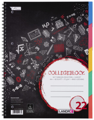 LANDRÉ Register Collegeblock ''COLLEGE'' DIN A4 kariert 80 Blatt