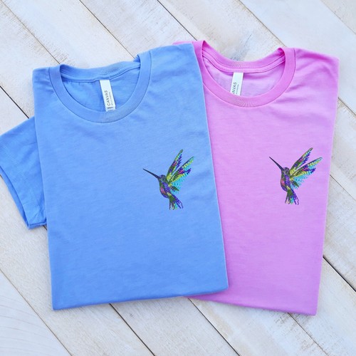 Kolibri besticktes T-Shirt, besticktes Vogel T-Shirt, besticktes Vogel T-Shirt. - Bild 2 von 22