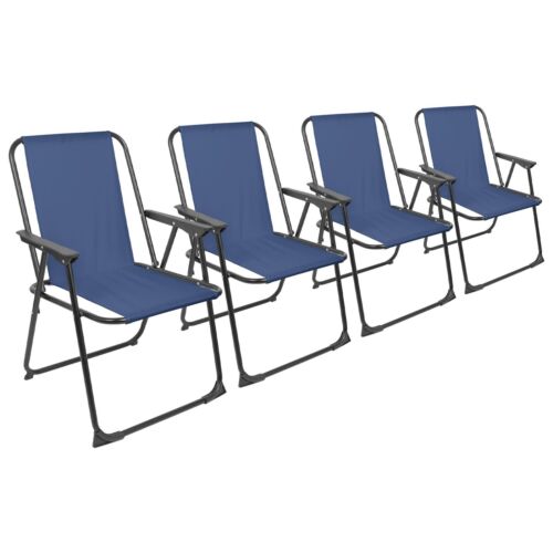 4x Matt Black/Navy Folding Metal Beach Chairs Portable Outdoor Camping Fishing - Picture 1 of 7