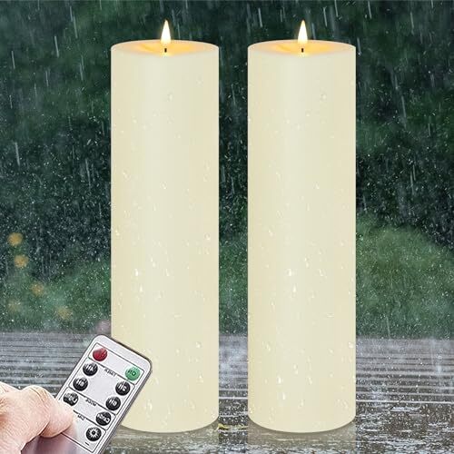 4" x 14" Flameless LED Waterproof Remote Pillar Candles, Timer 14"14" Ivory - Picture 2 of 7