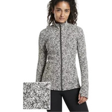 Athleta Shanti Salutation Textured Full Zip Jacket Moonflower Black SMALL