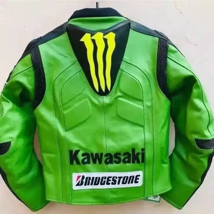 Custom Made Kawasaki Ninja Racing Team Motorcycle Cowhide Leather Jacket image 2