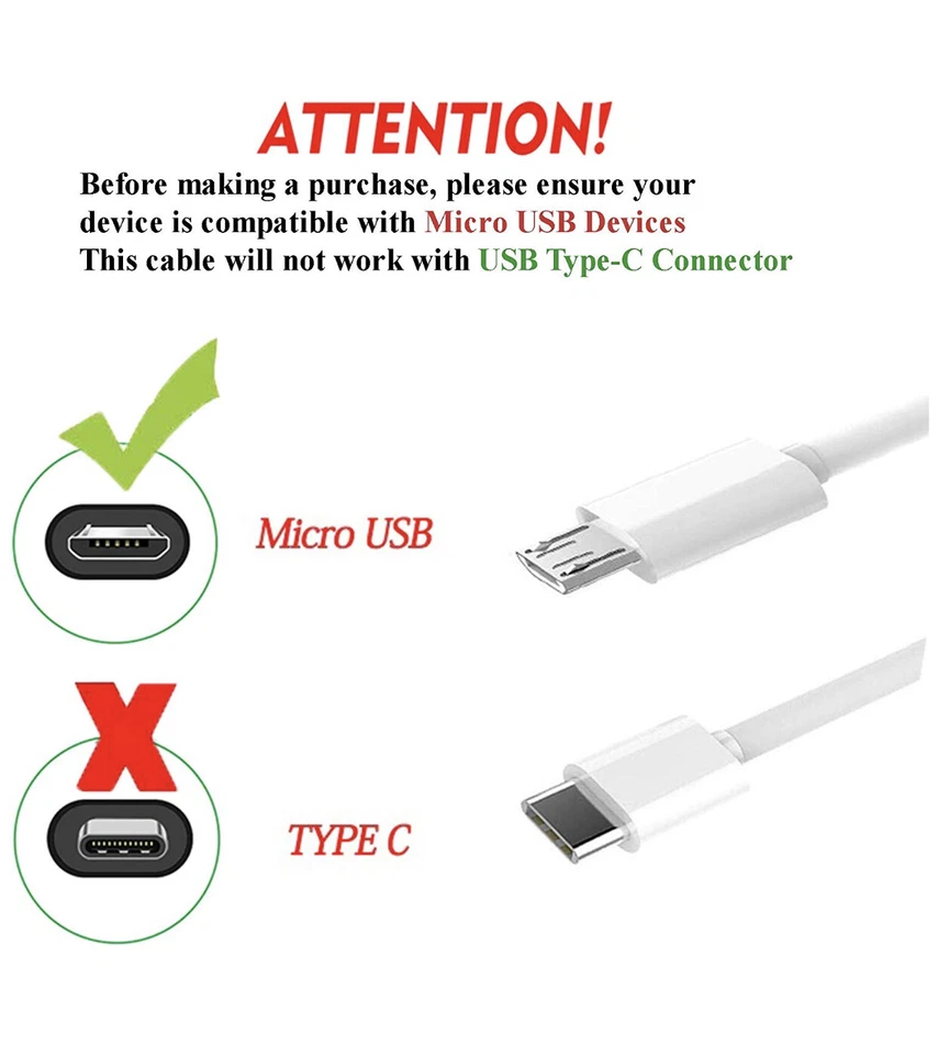 2 Pcs Micro USB Data Cable Cord Charger for Amazon Kindle Fire 2 HD 7 Tablet Bk - Image 3 of 4