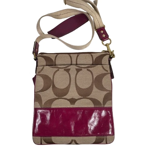 Borsa a tracolla Coach 41644 Signature Swingpack pelle jacquard viola