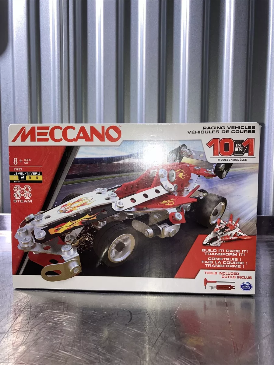 Meccano 10-in-1 Racing Vehicles STEM Model Building Kit with 225 Parts